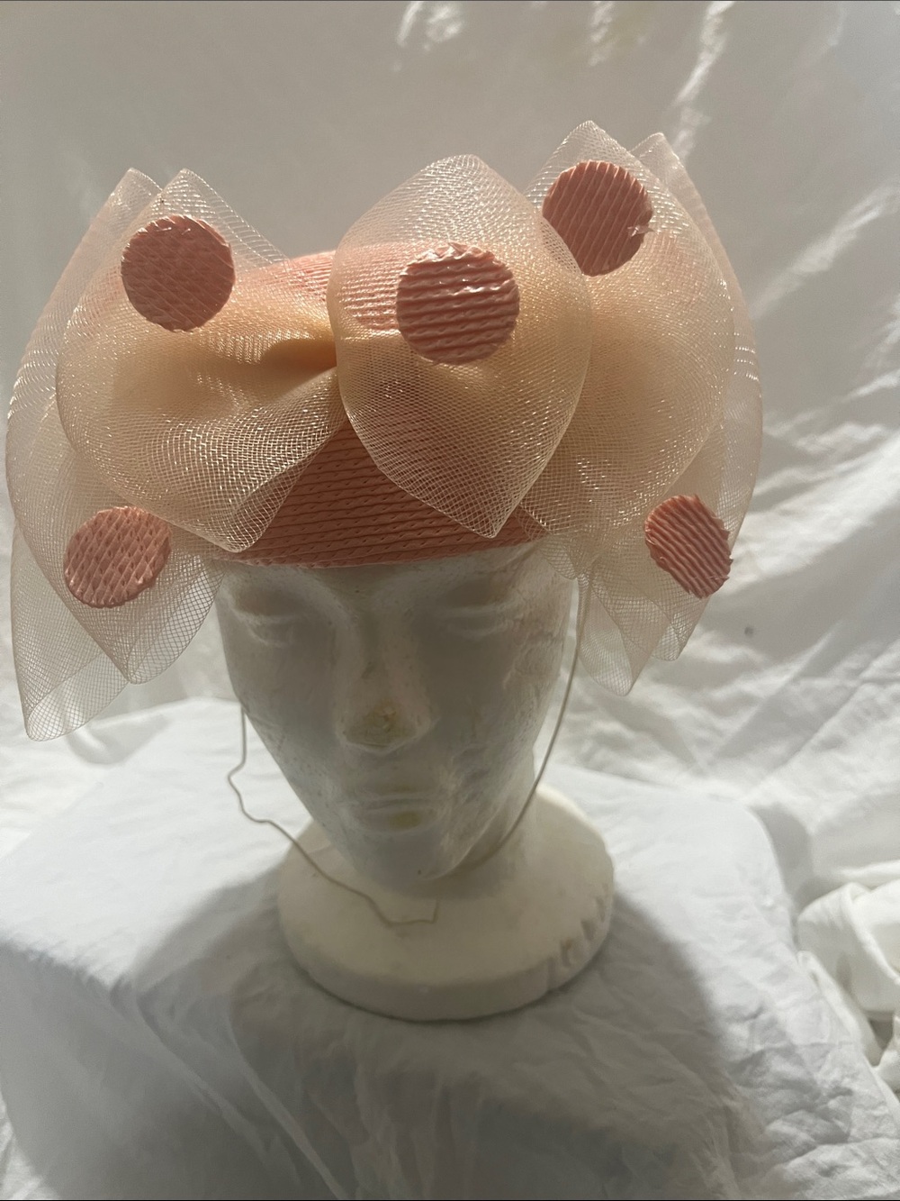 Peach Polka Dot Tulle Fascinator Headpiece